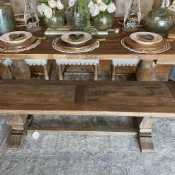 Global Imports Solid Elm Carved Bench Dining Chairs