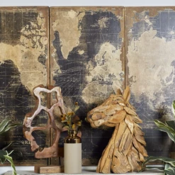 UMA Vintage World Map Wall Panels, Set Of 3 Wall Art