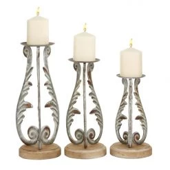 UMA Metal And Wood Candleholders, Set Of 3