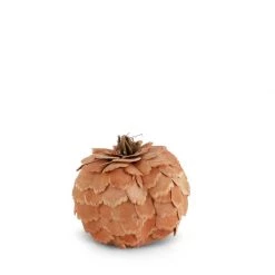 K&K Interiors Fall Home Decor Small Scalloped Wood Chip Pumpkin, Orange