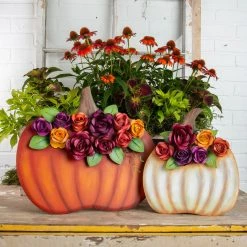 Round Top Collection Orange Pumpkin With Roses