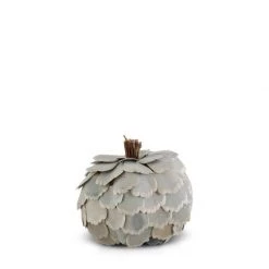 K&K Interiors Fall Home Decor Small Scalloped Wood Chip Pumpkin, Sage Green