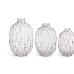 K&K Interiors Smoked Glass Gold Oval Embossed Vases (Various Sizes)