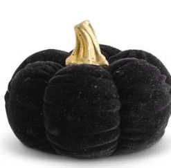 K&K Interiors Black Velvet Pumpkin W/ Gold Stem (Various Styles) Fall Home Decor