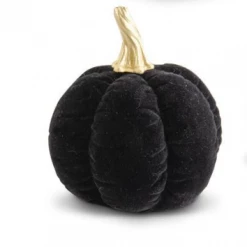 K&K Interiors Black Velvet Pumpkin W/ Gold Stem (Various Styles) Fall Home Decor
