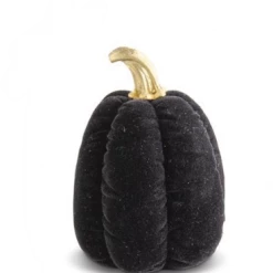 K&K Interiors Black Velvet Pumpkin W/ Gold Stem (Various Styles) Fall Home Decor