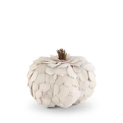 K&K Interiors Fall Home Decor Medium Scalloped Wood Chip Pumpkin, White