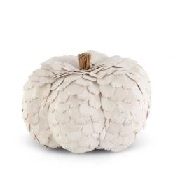 K&K Interiors Large Scalloped Wood Chip Pumpkin, White