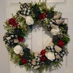 Diane 24" Patriotic/Buffalo Check Wreath Floral Arrangements
