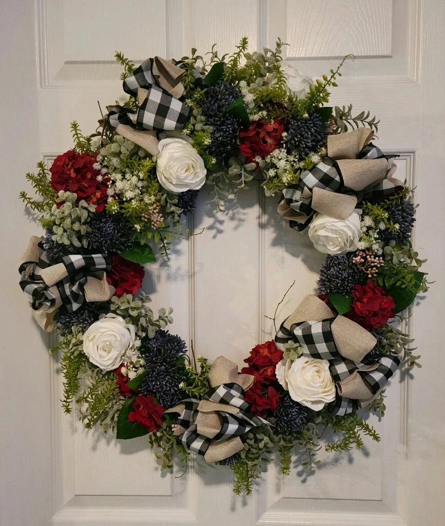 Diane 24" Patriotic/Buffalo Check Wreath Floral Arrangements 1 Diane 24" Patriotic/Buffalo Check Wreath Floral Arrangements